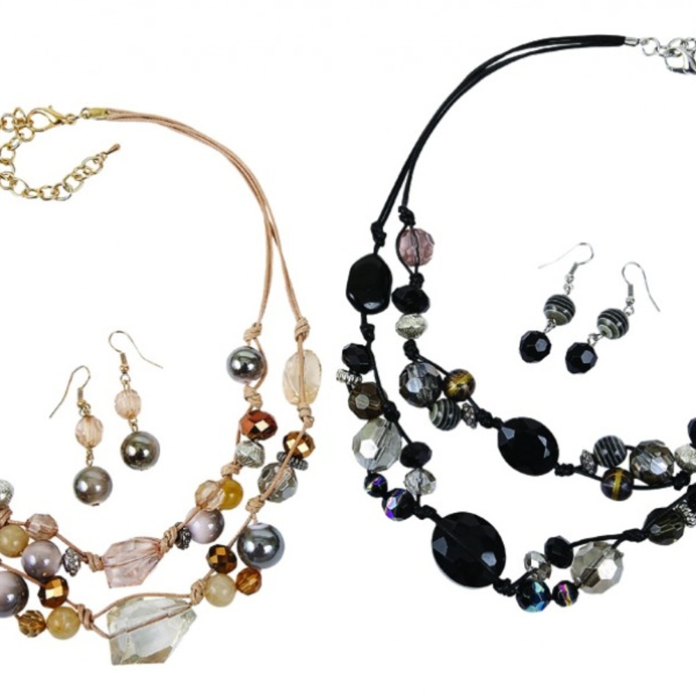 Natural Stones and Cord Necklace and Earrings Set